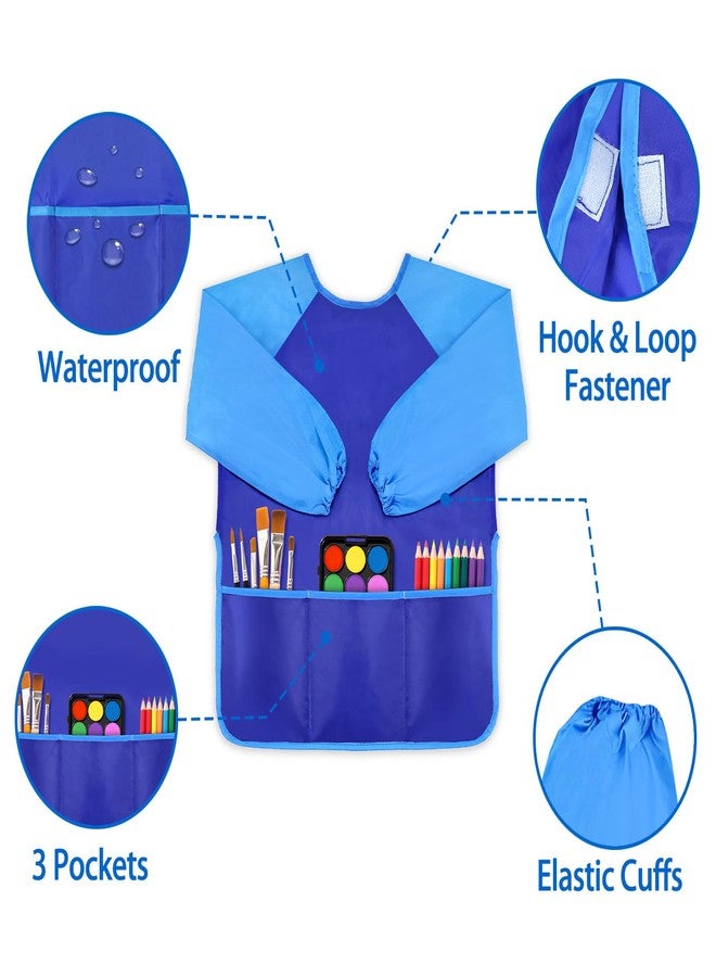 DaiUni Art Smock for Kids, Toddler Paint Smock, Kids Painting Apron, Waterproof Children Artist Craft Apron With Long Sleeve and 3 Pockets for Age 2-6 (Blue) - Image 3